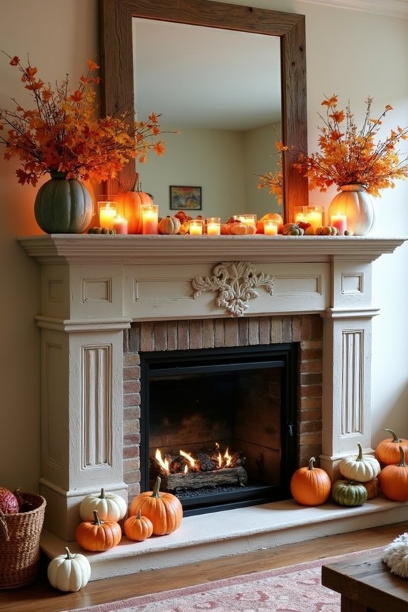 autumn mantel pumpkin display