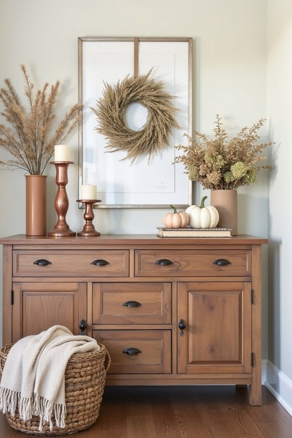 autumn themed entryway display