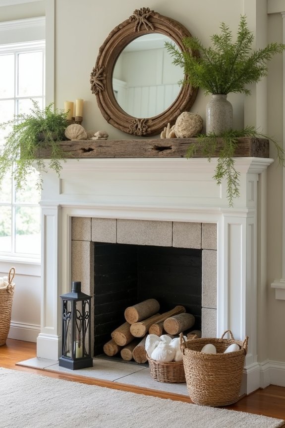 coastal summer fireplace decor