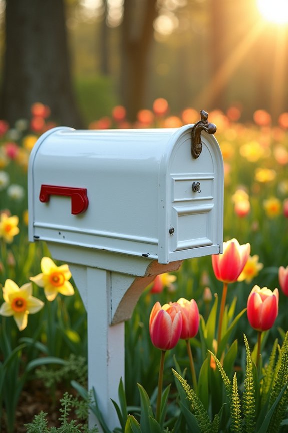 colorful blooms near mailbox