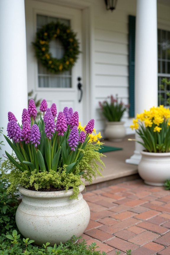 colorful spring entry planters