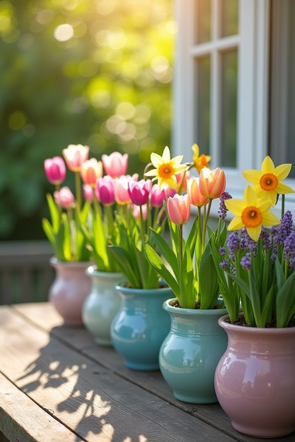 colorful spring flower planters