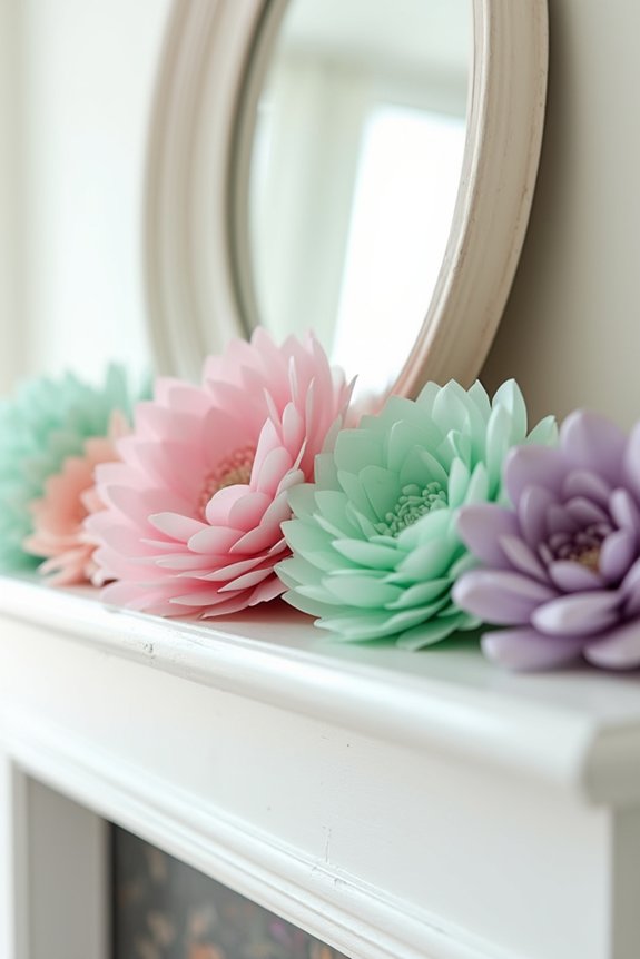 colorful spring mantel arrangements