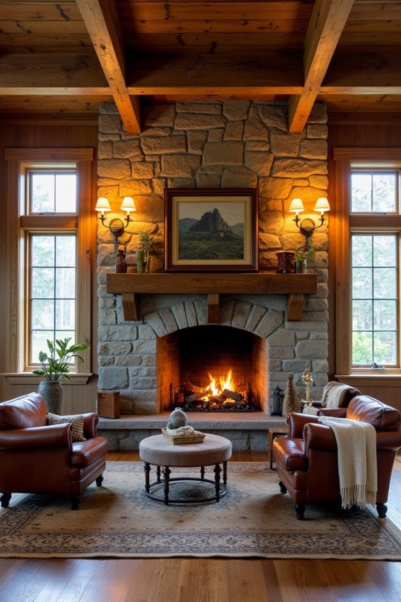 cozy fireplace and lighting