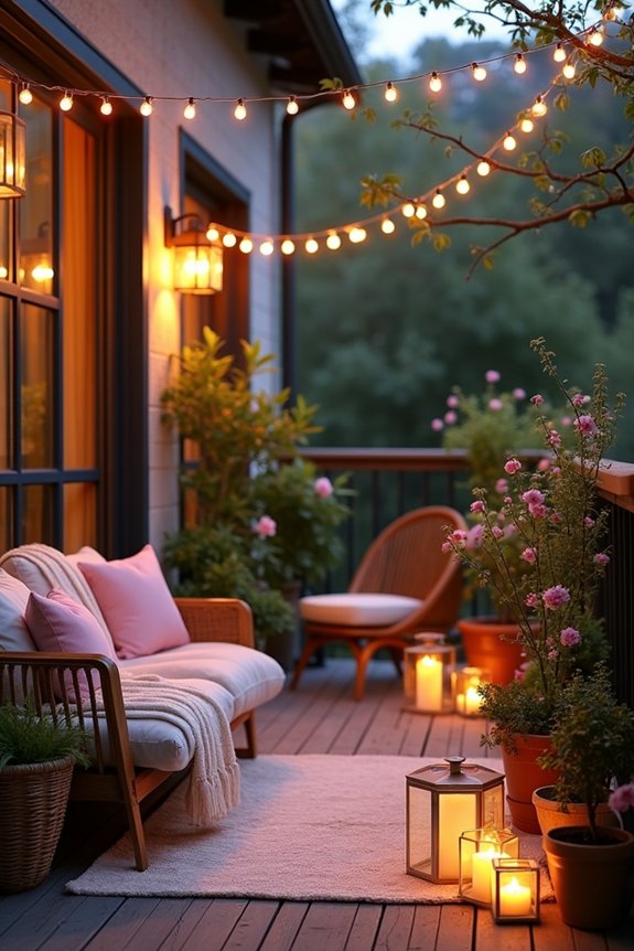 cozy layered balcony lighting