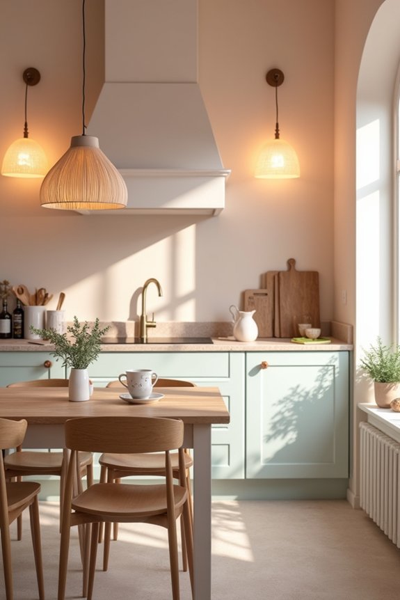 cozy layered kitchen lighting