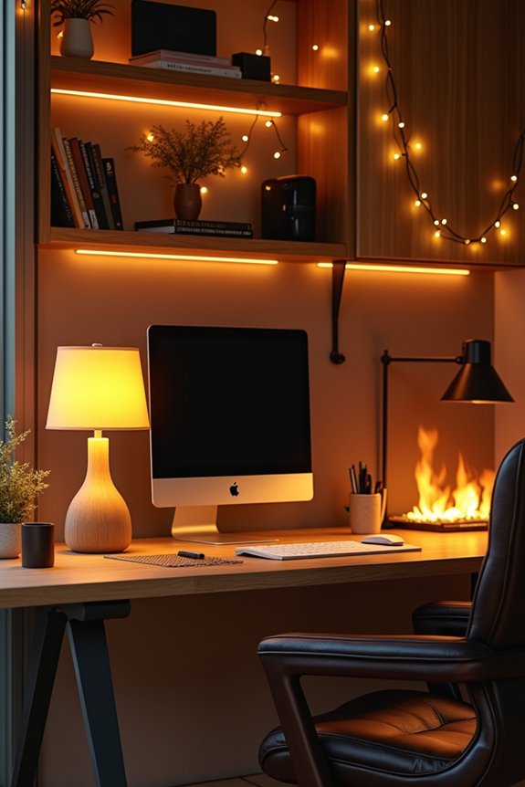 cozy office holiday lighting