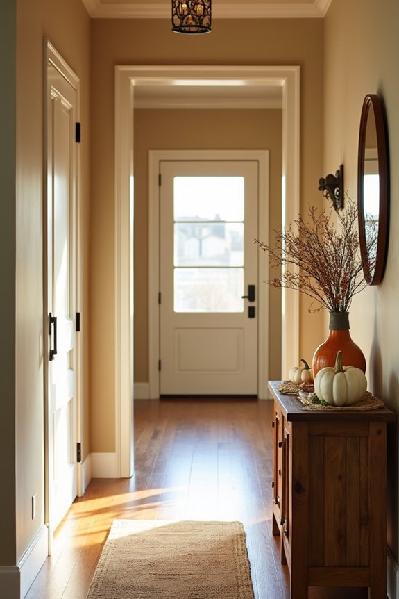 cozy pumpkin entryway display