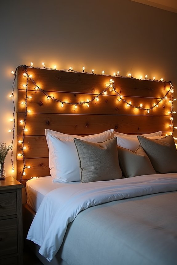 cozy seasonal headboard lighting