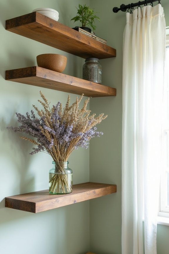 dried flowers on shelves