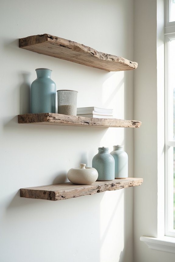 driftwood shelves with decor