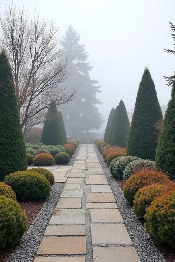 evergreens branches garden structure