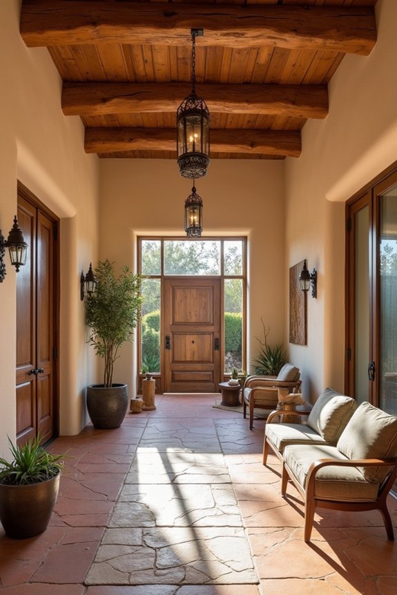 exposed wood enhances entryway