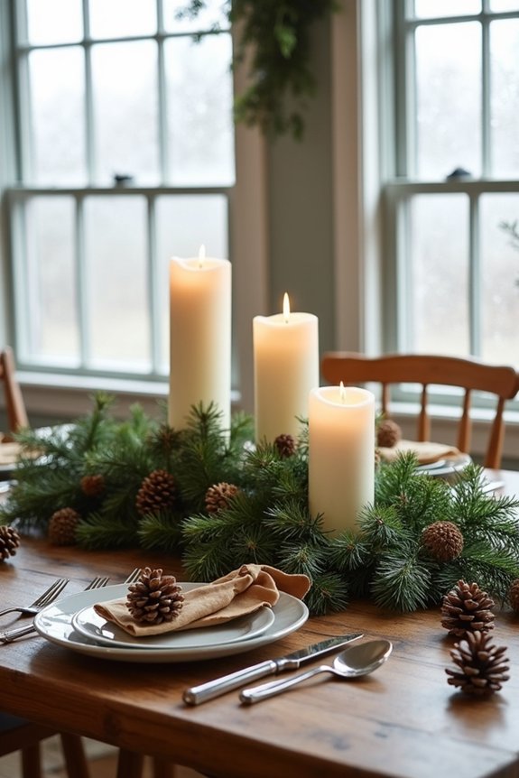 festive evergreen candle arrangement