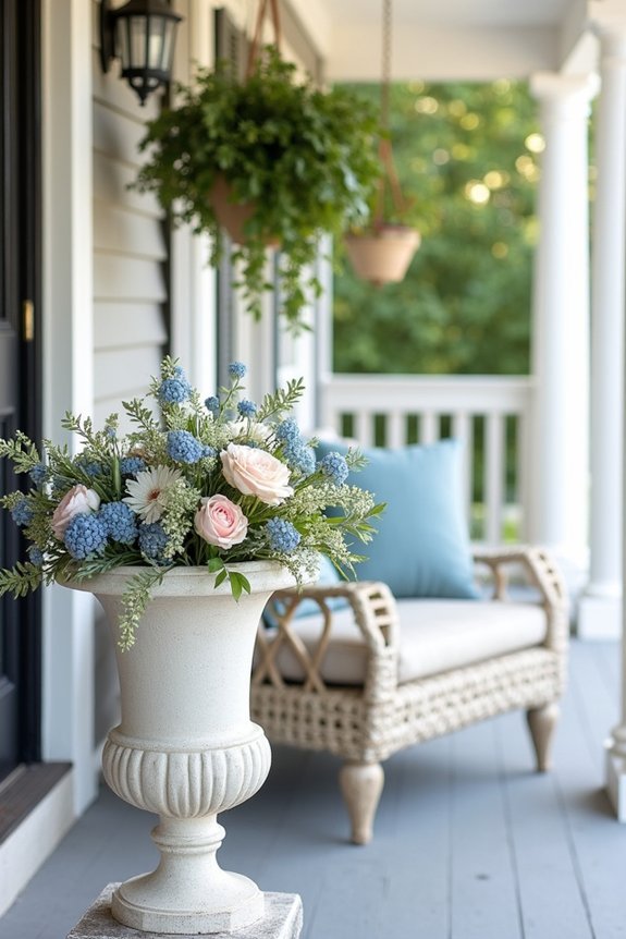 floral porch arrangements beautify entrance