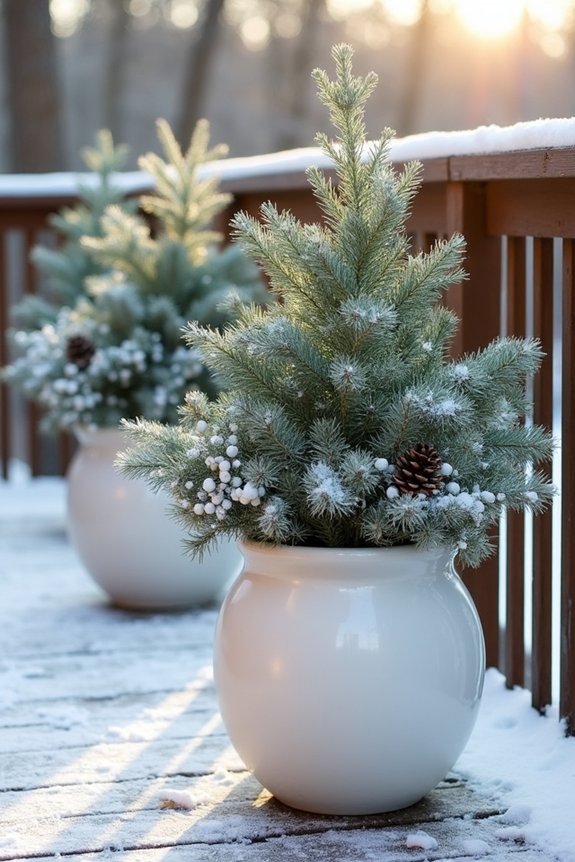 frosted evergreen outdoor arrangements