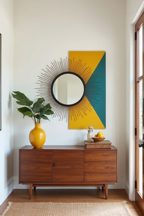 geometric art enhances entryway walls