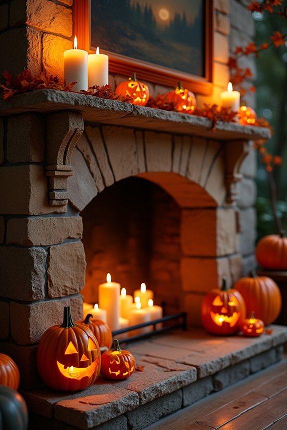 halloween fireplace pumpkin display