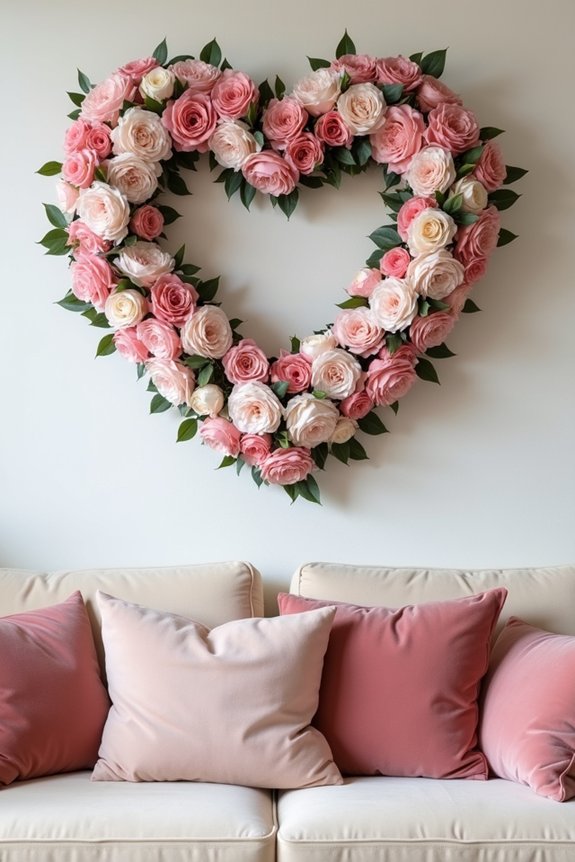heart wreath above sofa
