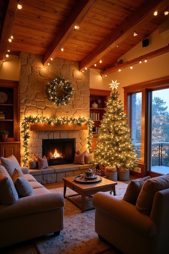 layered holiday lighting setup