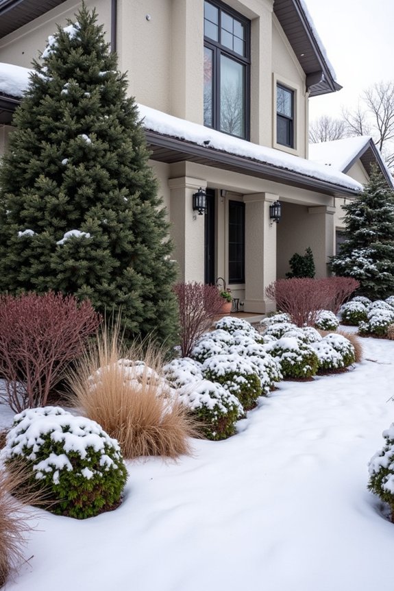 layered winter greenery display