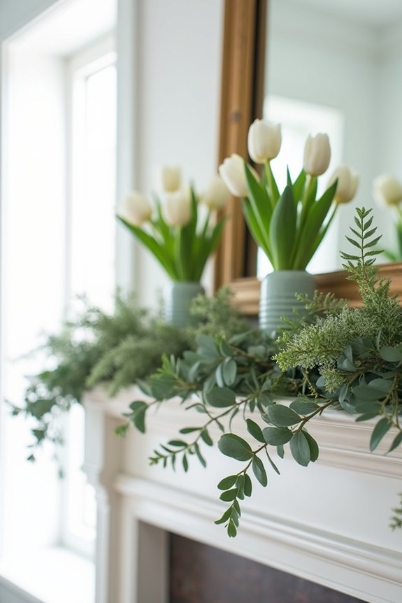 lush spring mantel decor