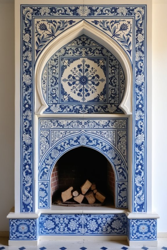 ornate decorative fireplace tiles