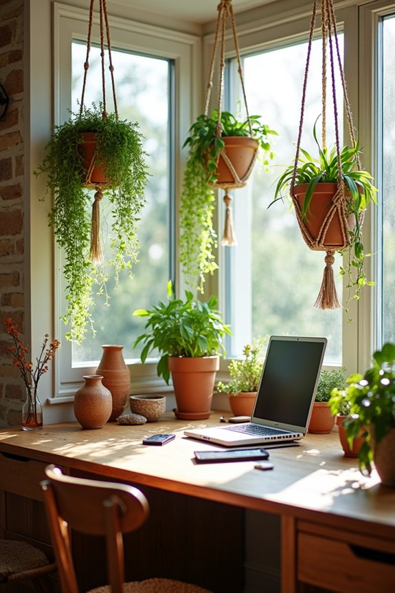 plants enhance boho workspace