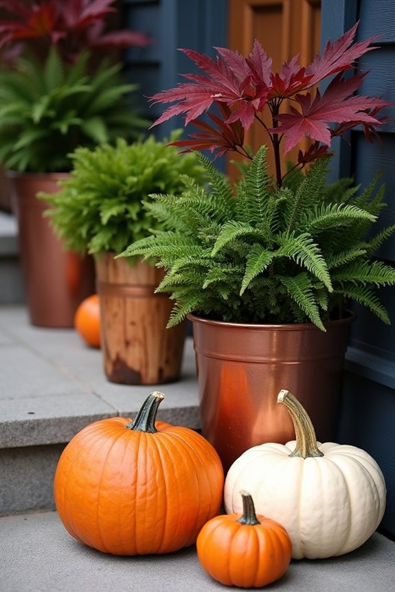 pumpkins and plants arrangement
