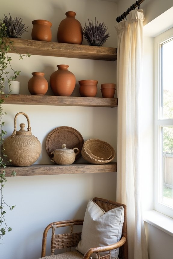 purposeful rustic shelf styling