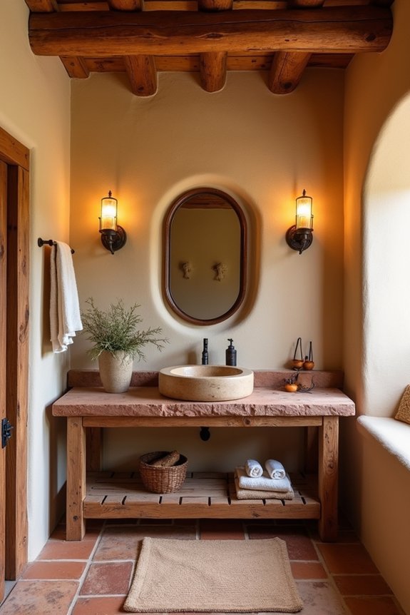 rustic wood and stone fixtures