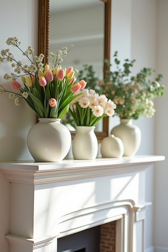 spring florals brighten mantel