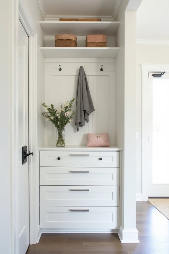 stylish narrow entryway storage