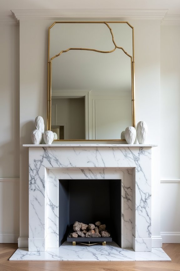 symmetrical mantel decor arrangement