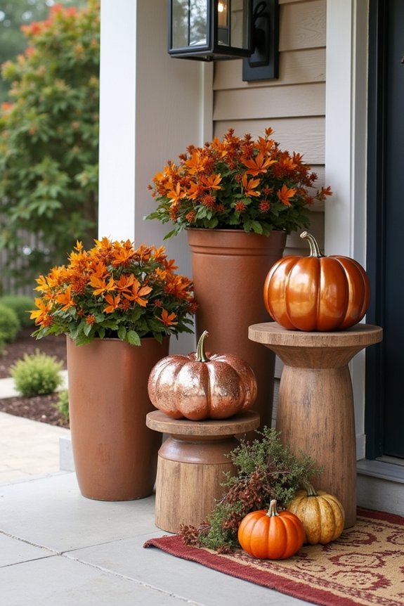 tiered autumn porch display