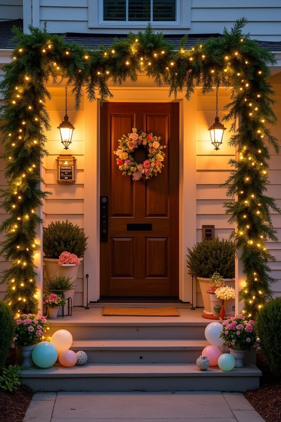twinkling lights and greenery