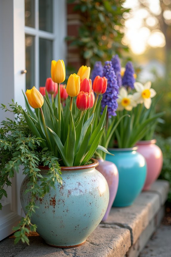 vibrant spring planters and flowers