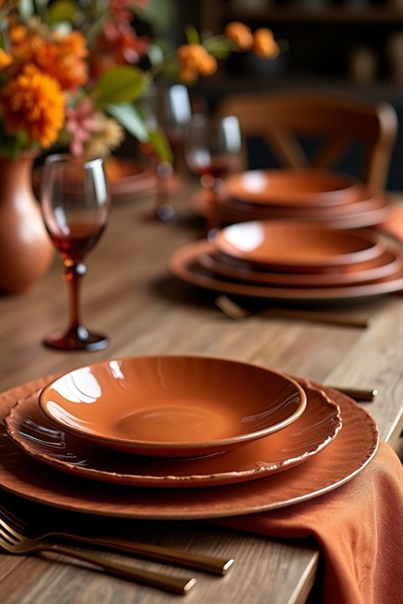 warm fall toned dinnerware selection