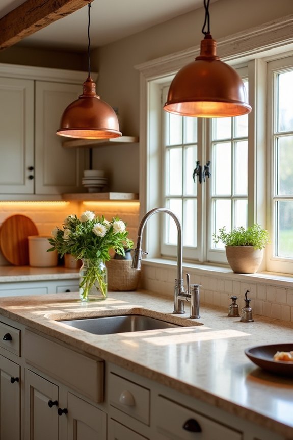 warm lighting and copper