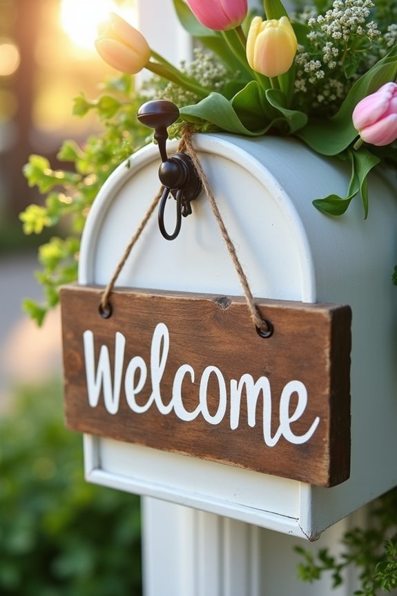 welcoming spring mailbox sign