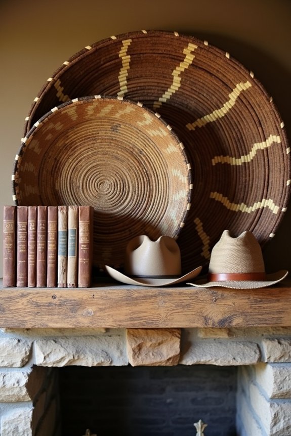 woven baskets and leather